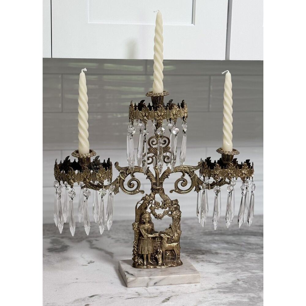Antique Victorian Brass And Marble 3-Arm Candelabra Large - Picture 2 of 13